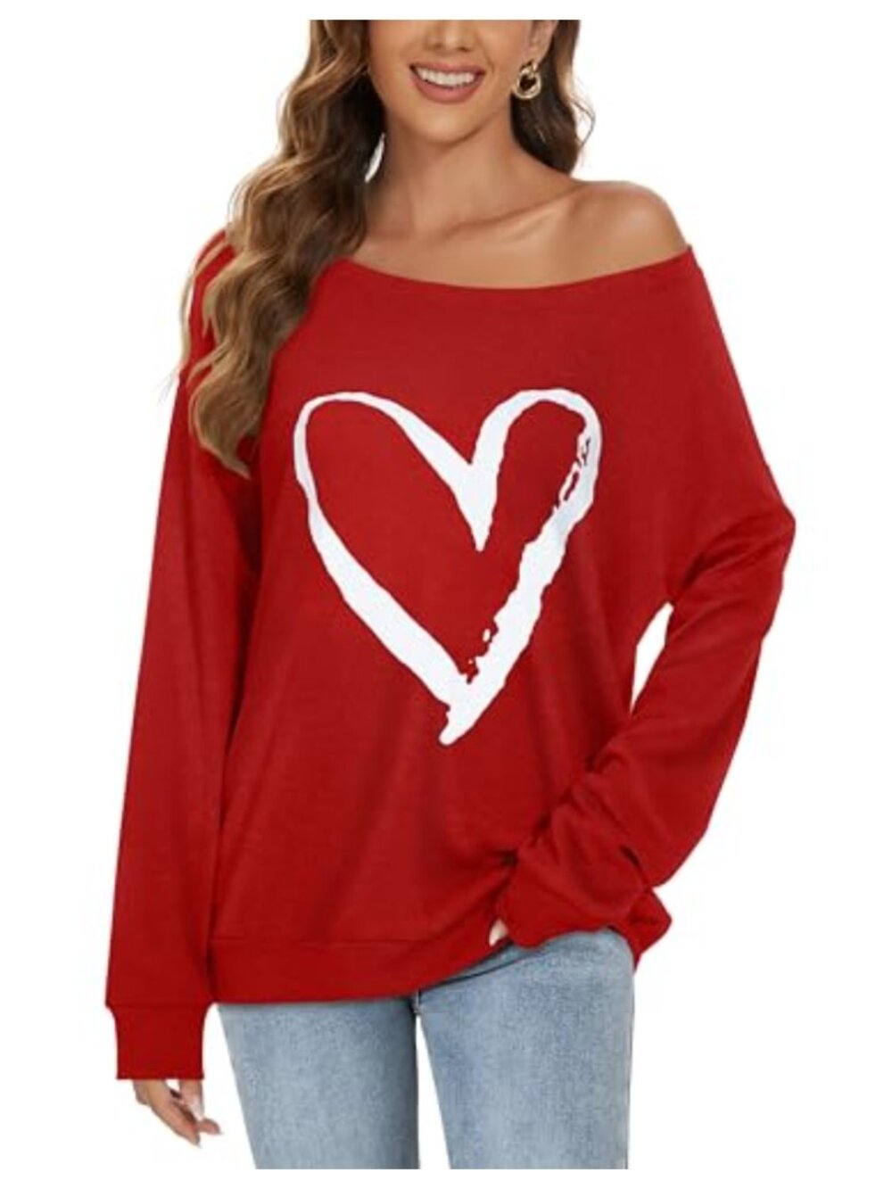 Off Shoulder Long Sleeve Sweatshirt Oversized Tunic Pullover